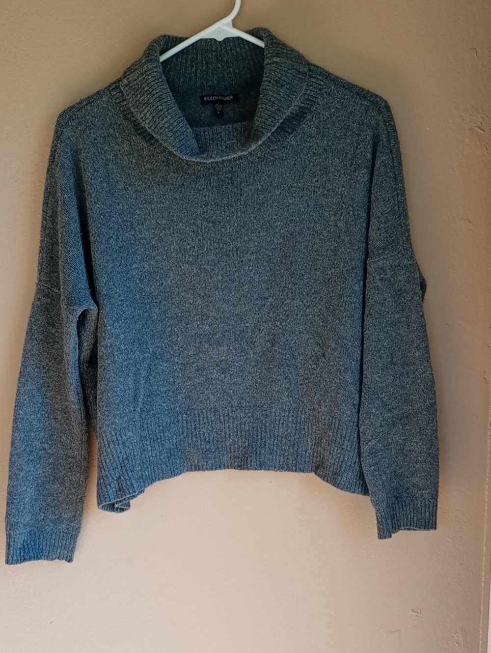 Eileen Fisher Crop Cowl Kneck Cashmere Blend Lightweigh Gray Sweater Size S
